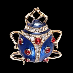 Deep blue enamel ladybug jewelry box with sparkling rhinestones and gold accents