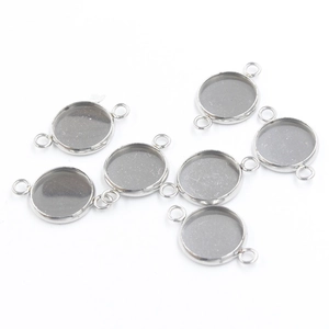 Polished stainless steel round double-ear pendant settings for DIY jewelry making