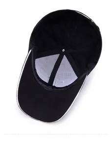 Detail view of cotton baseball cap interior featuring breathable white mesh and structured seams