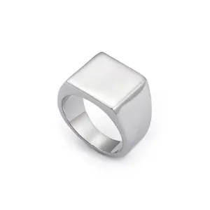 Minimalist Signet Ring Stainless Steel Polished Geometric Square Round Face Band For Men Unisex Hypoallergenic Durable