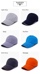 Vista a griglia di cappellini da baseball in sei colori a tinta unita con cuciture rinforzate