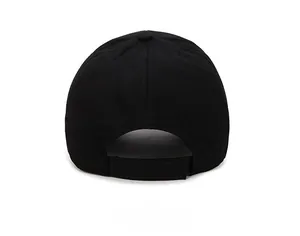 Vue arrière de casquette de baseball en coton sergé noir avec fermeture velcro réglable