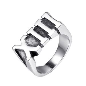 Roman Numeral XIII Stainless Steel Band Ring For Men Vintage Industrial Punk Jewelry Silver Color