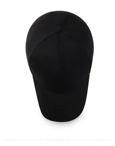Vue de dessus d'une casquette de baseball noire montrant sa structure à 6 panneaux