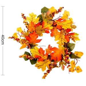 Autumn maple leaf wreath with berries for Thanksgiving decor, 40cm diameter size