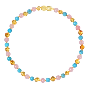 Collier En Ambre De La Baltique Pour Bébé Avec Quartz Rose Et Turquoise Bijou De Dentition Coloré Fermoir De Sécurité