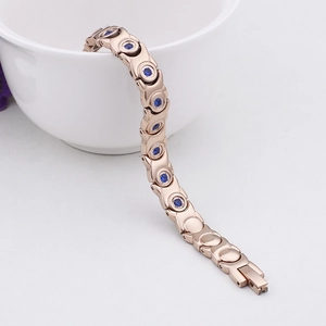Men's rose gold plated stainless steel bracelet with blue crystals and XO links