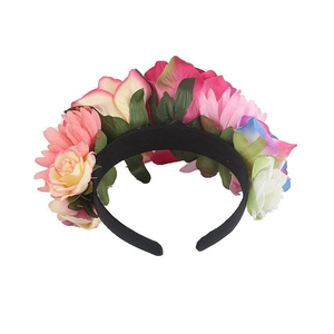 Bohemian floral headband with colorful silk roses and daisies for weddings or Halloween