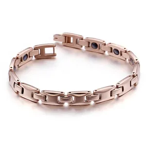 Bracelet De Magnétothérapie En Acier Inoxydable 316L Maillons En H Poli Or Rose Bijoux De Santé Pour Hommes Et Femmes