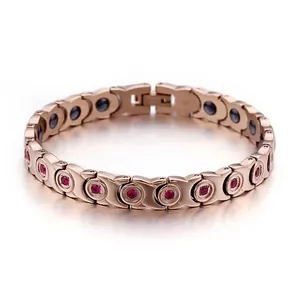 Magnetic Therapy Bracelet Stainless Steel Rose Gold Plated Zircon Inlaid XO Links Healthcare Jewelry For Women Men