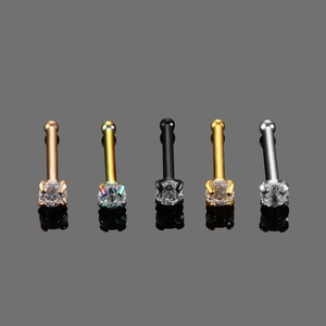 Detailed set of five stainless steel nose studs with round cubic zirconia in various colors