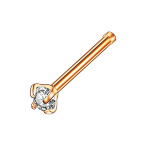 Detail of rose gold stainless steel nose stud with four-claw round zircon setting