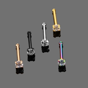 Detailed set of five stainless steel nose studs with cubic zirconia in various finishes