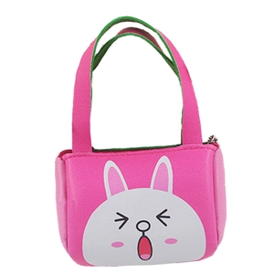 Miniature pink rabbit doll handbag with green handles for 18 inch American Girl dolls