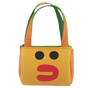 Miniature yellow chick doll accessory bag with green and orange handles