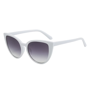 Retro cat-eye sunglasses with white glossy frame and grey gradient lenses for women
