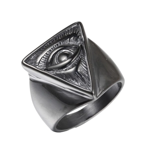 Vintage titanium steel ring featuring an engraved triangle eye of providence motif