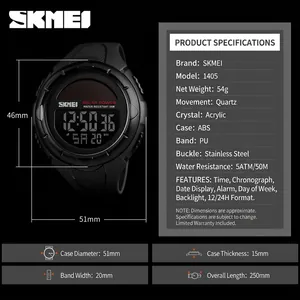 Waterproof digital sports watch with solar power aid and black ABS case for outdoor men