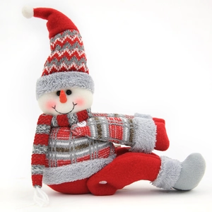 Embrasse de rideau bonhomme de neige de Noël en peluche avec bonnet rouge et pull gris