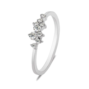 Silver plated ring for women featuring sparkling round cut crystals in a cluster setting