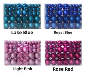 Detail of 100-pack Christmas balls showing matte, glitter and hollow textures in four colors
