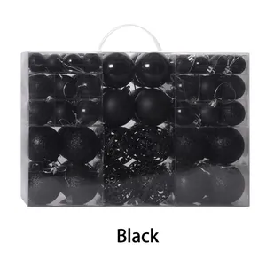 100pcs Black Christmas Ornaments Set with Matte, Shiny, Glitter and Hollow Spheres