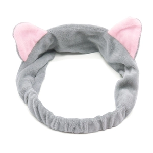 Cute grey plush cat ear headband with pink inner ears for washing face and makeup
