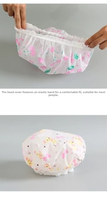 Détail de la bande élastique en dentelle sur bonnet de douche imperméable à motifs mignons