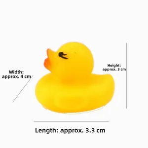 Detail showing dimensions of mini yellow rubber duck bath toy with 3cm height and 4cm width