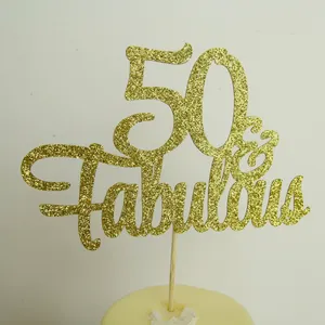 Gold glitter 50 & Fabulous cake topper for 50th birthday and anniversary party decor