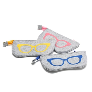 Portable Felt Eyeglasses Pouch Zippered Sunglasses Storage Case Soft Protective Bag For Eyewear