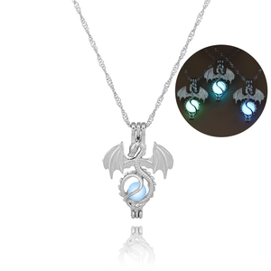 Luminous dragon pendant necklace with glowing bead and twisted chain in three colors