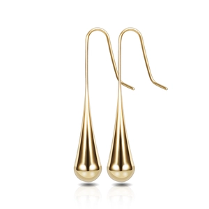 Modern 36mm golden stainless steel teardrop earrings with a polished mirror finish
