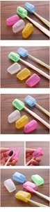 Set of five colorful translucent plastic toothbrush head covers for travel protection