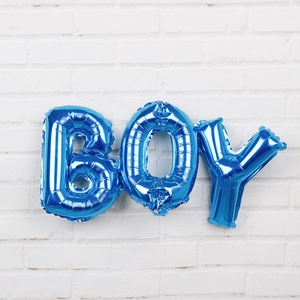 Blue foil balloon set spelling BOY for baby shower and birthday wall decoration