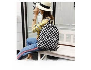 Mochila de nailon a cuadros blancos y negros para la escuela y viajes al aire libre