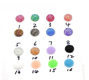 Starry resin crystal drusy color chart showing 16 shades for DIY jewelry accessories
