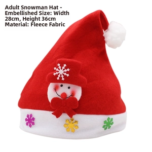Detail of plush snowman Christmas hat with sequins on 28x36cm brushed fabric