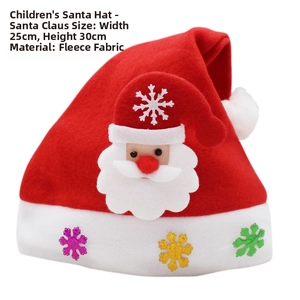 Detail view of plush children's Santa hat with colorful sequins and dimensions 25x30cm