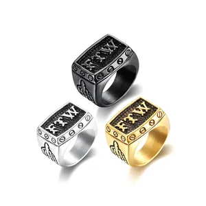 Men's punk FTW motorcycle rings in gold, silver, and black stainless steel colors
