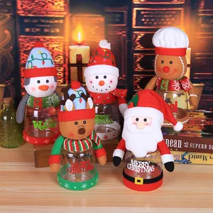 Christmas Candy Jars Transparent Plastic Gift Storage Bottles With Plush Character Lids Holiday Party Decor