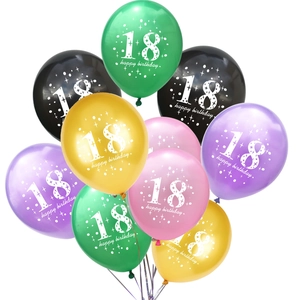 Detail of 12-inch 18th birthday latex balloons with stars and happy birthday printing