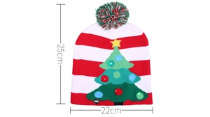 Détails du bonnet de Noël rayé rouge et blanc avec sapin LED et dimensions