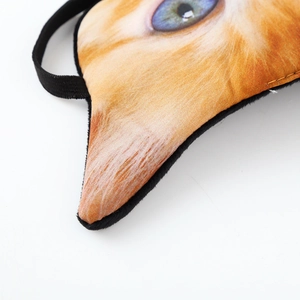 Macro shot of high-definition 3D cat print sleep mask with reinforced black edge stitching