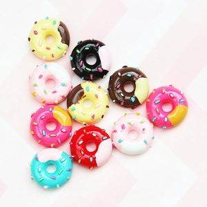 Set of ten colorful resin donut charms with sprinkles for DIY crafts and jewelry making