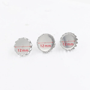 Detailed view of 12mm stainless steel crown bezel cups for DIY earring jewelry making
