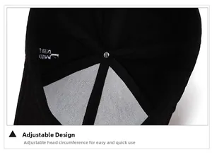 Détail intérieur de la casquette de baseball noire avec sangle de réglage ajustable