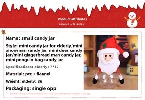 Detailed view of 7x17cm Christmas candy jar specifications with cute Santa and deer designs