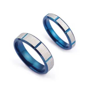 Modern Titanium Steel Ring Blue Silver Brushed Finish Industrial Style Jewelry For Men Women Couple