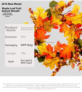 Detail view of 40cm autumn wreath with maple leaves, berries and dry vine base